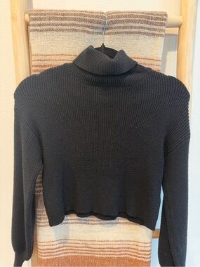 Black Cropped Turtleneck Sweater